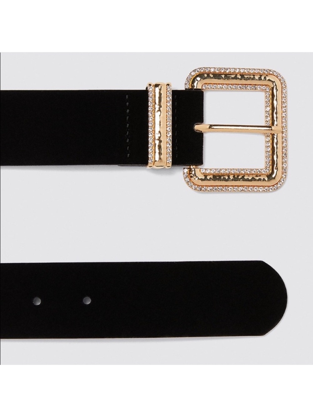 Zara Black Velvet Belt with Gold Embellished Trim Buckle